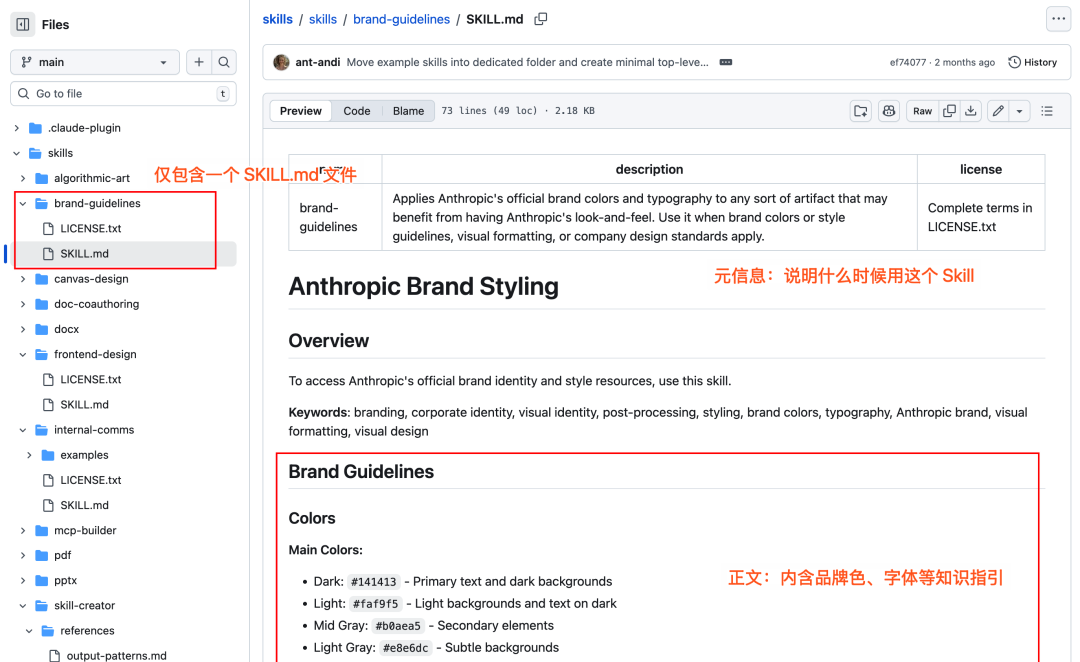 brand-guidelines skill 纯文本指令内容展示