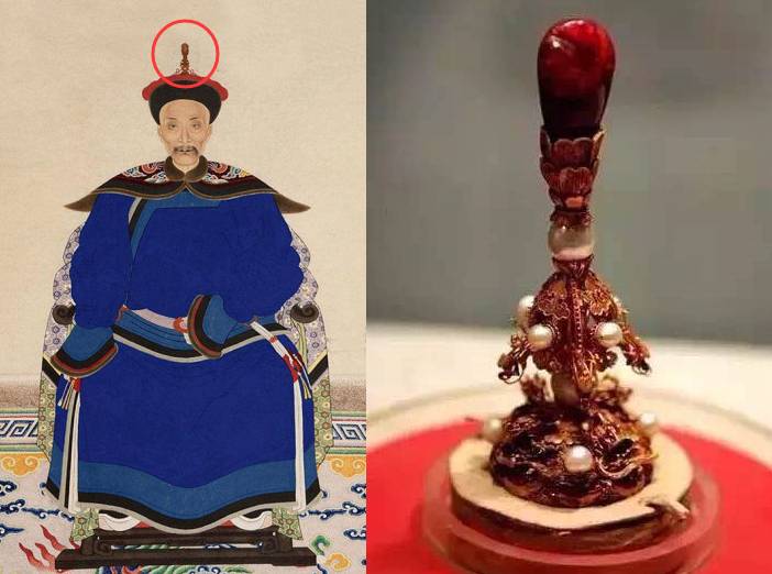 据记载,清朝时期的亲王,一品官员都会佩戴镶嵌"红宝石"的顶戴花翎,但