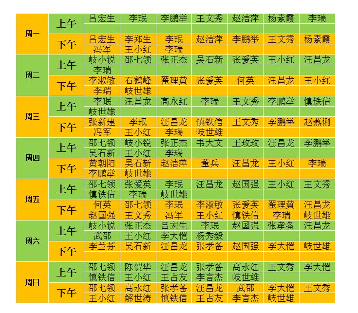 仲华国医馆专家坐诊时间信息表