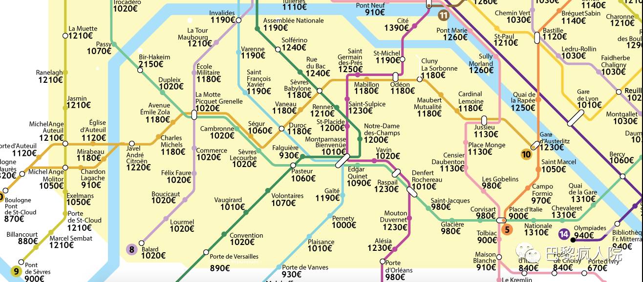, 用地铁图告诉你巴黎房租有多贵！铁塔2150欧，香街1600欧，最便宜的竟在&#8230;, My Crazy Paris
