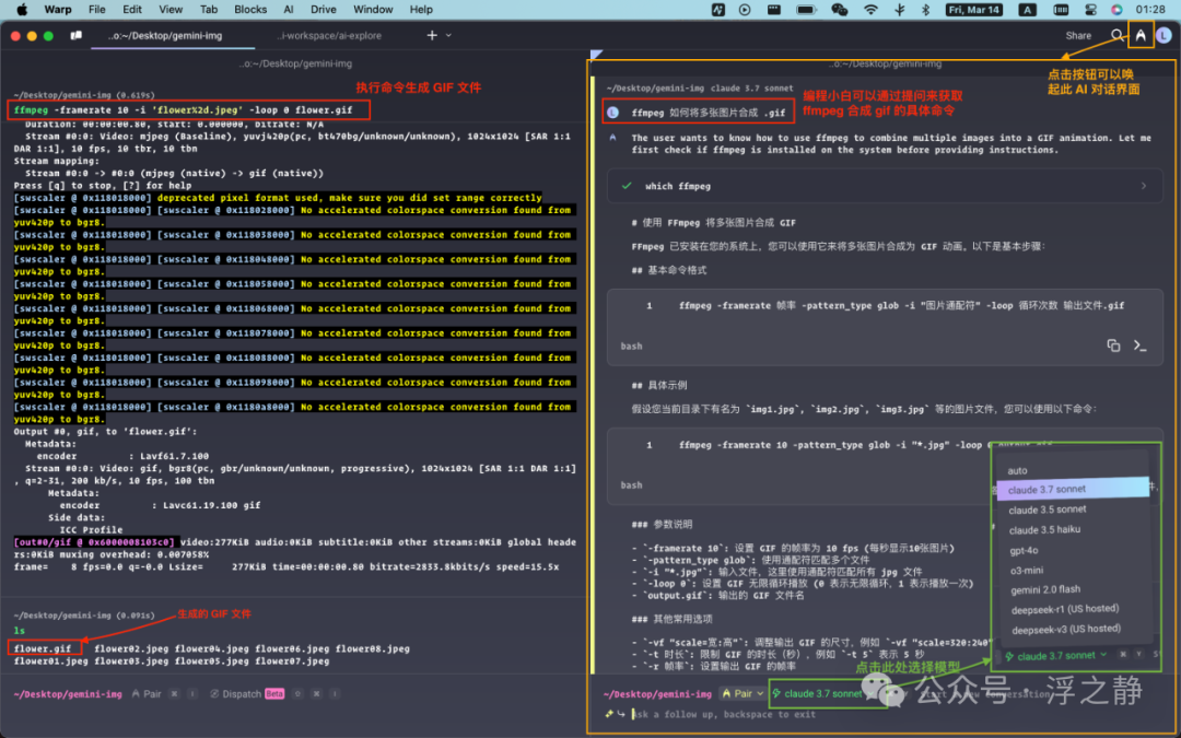 FFmpeg command in Warp terminal