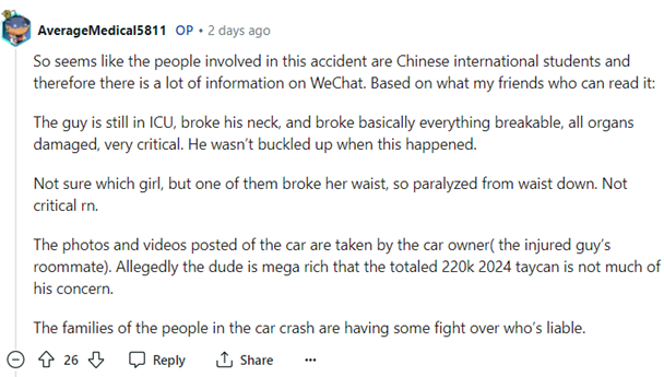 中国留学生借豪车耍帅,深夜醉驾体验起飞,两人命危一人腰椎撞断