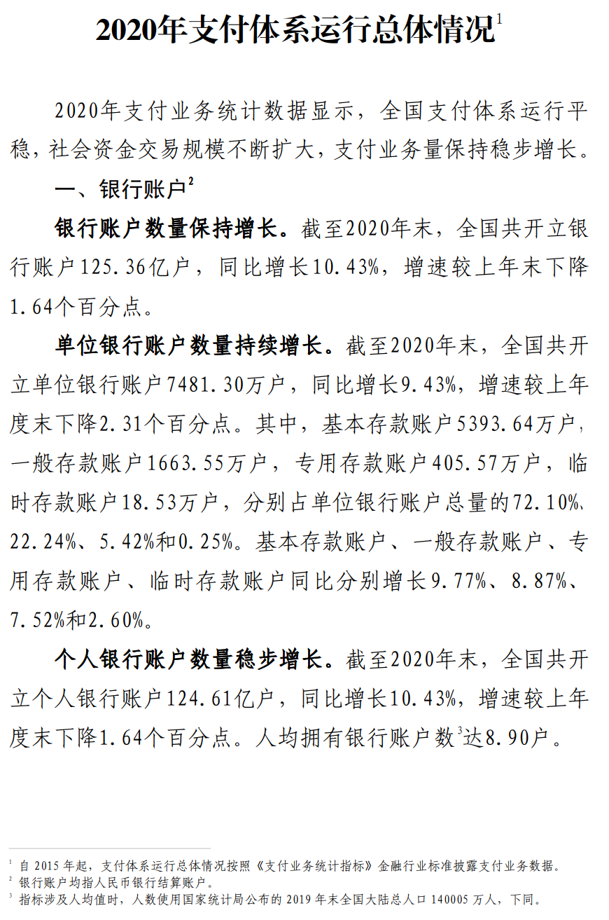 央行公布2020年支付数据：POS机达3833万台