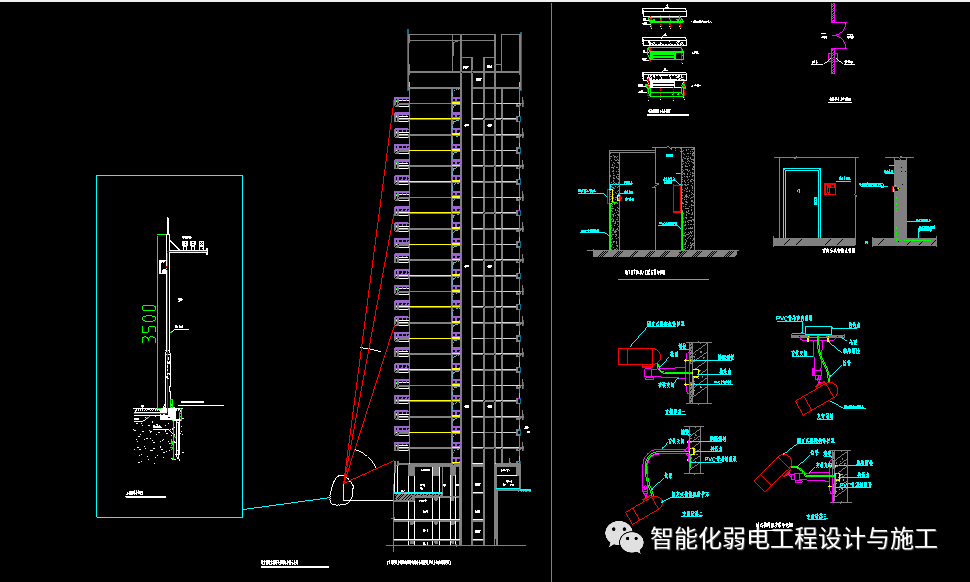 防高空抛物监控设计思路及CAD安装大样图，楼宇对讲大样图的图3
