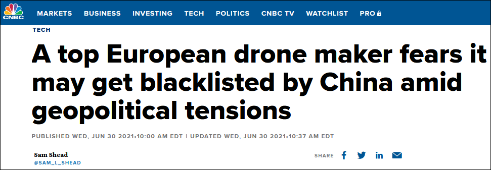 法国无人机厂商CEO声称担心被中国列入“黑名单”的图1