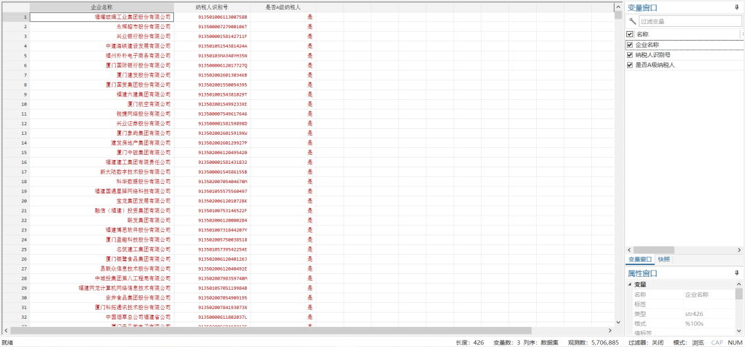 A级纳税人名单数据