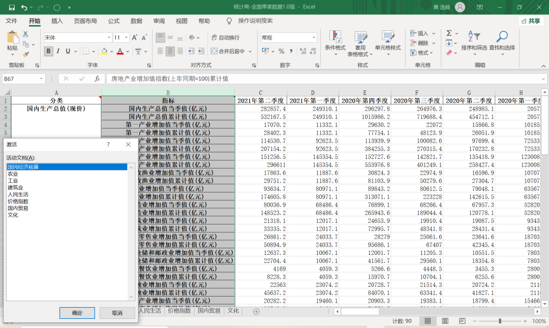 【2021年8月更新】統計局-全國季度面板數據1.0版-700+指標