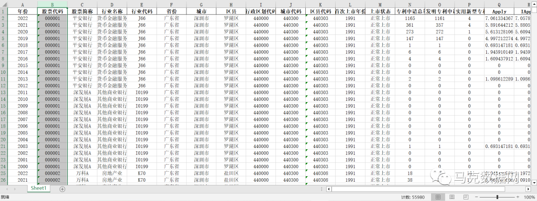 上市公司专利申请、创新绩效测算