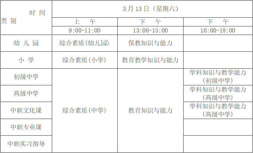 考試科目及日程安排(六)被撤銷教師資格的,5年內不得報名參加考試