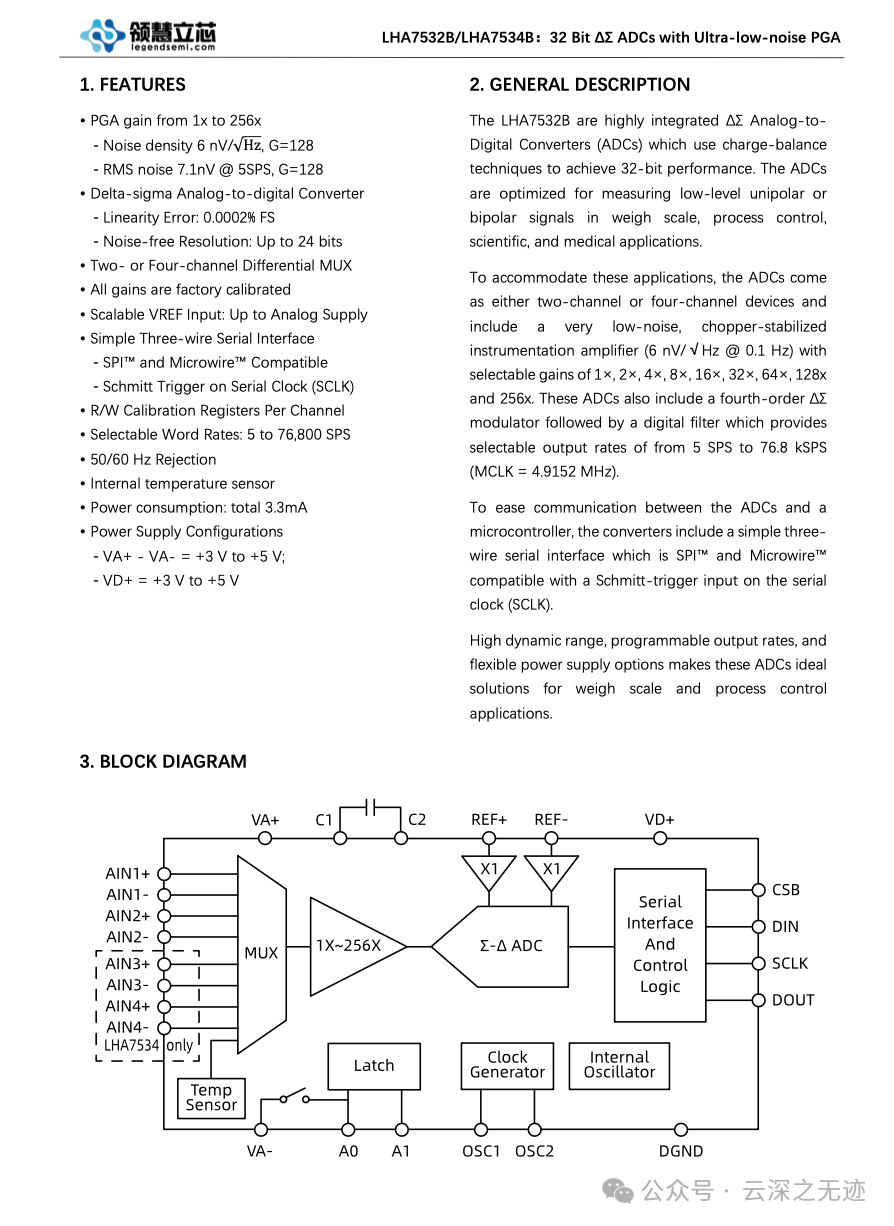 适合低频微弱测量32bit ADC-领慧LHA7532B-腾讯云开发者社区-腾讯云