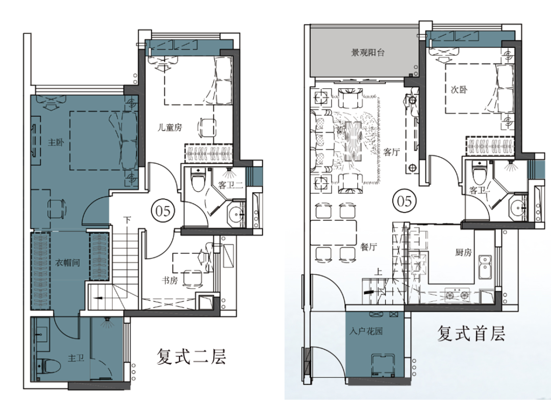 建筑面积约105㎡复式四房户型图
