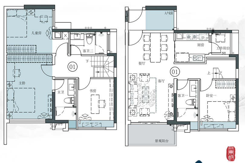 建筑面积约120㎡四房户型图