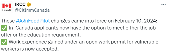 加拿大AFP农业及食品试点移民新政正式生效