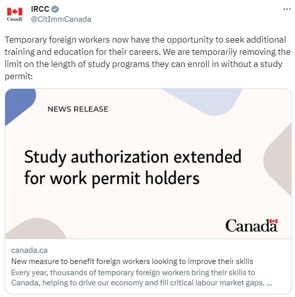 加拿大工签持有人可在加学习，取消课程时长限制！