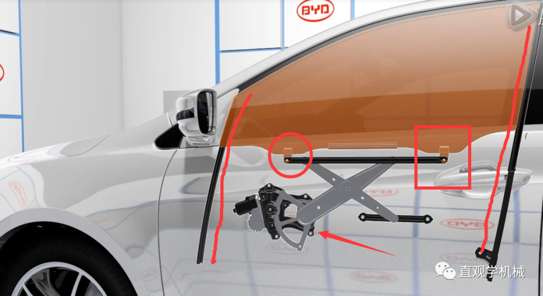 车窗是如何升降的？用手为什么按拉不动？3D动画详解工作原理的图3