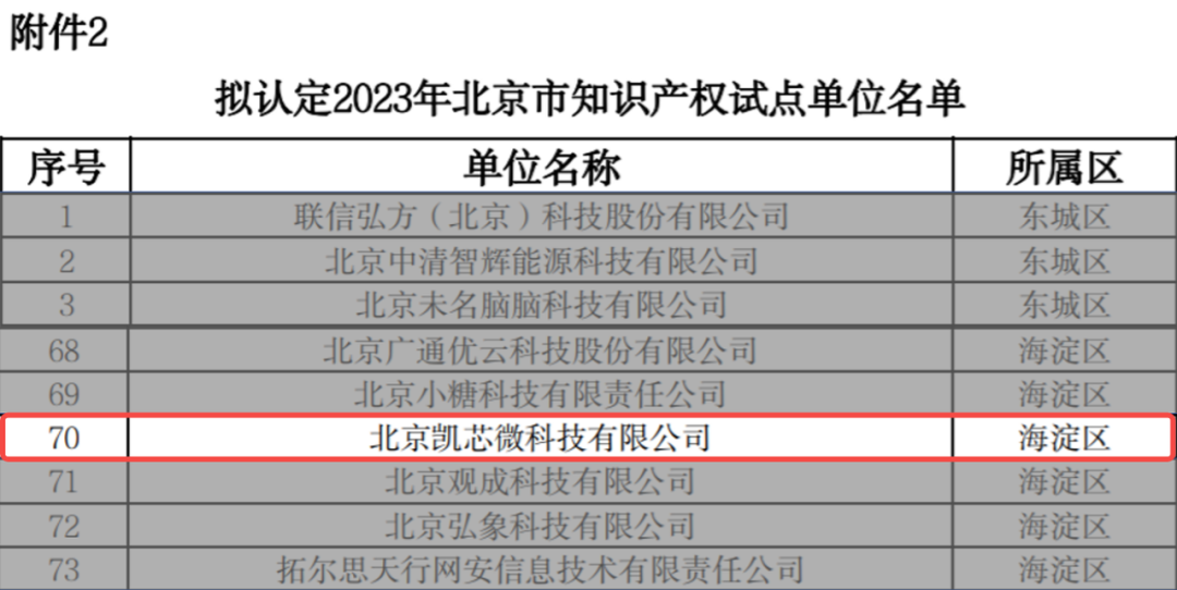 凯芯科技获评2023年北京市知识产权试点单位