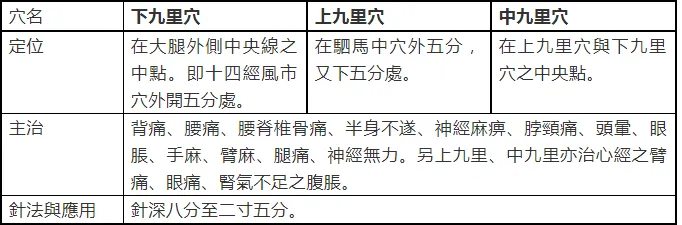 拼音zhōng jiǔ lǐ xué主治背痛,腰痛,腰脊椎骨痛,半身不遂,神經