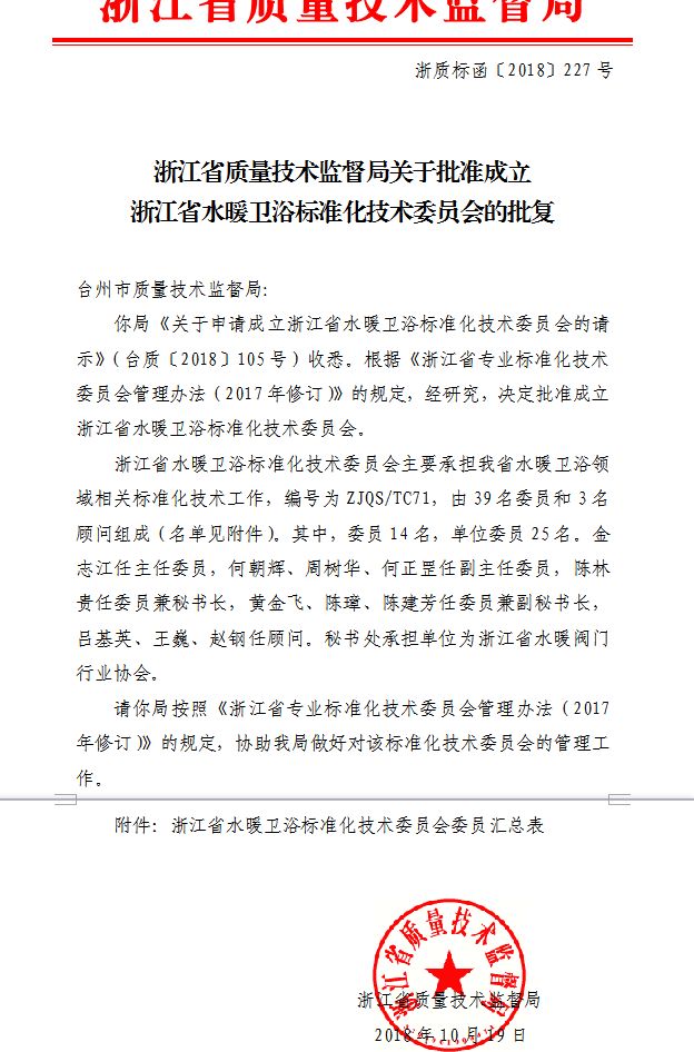 喜大普奔！浙江省水暖衛(wèi)浴標(biāo)技委落地玉環(huán)