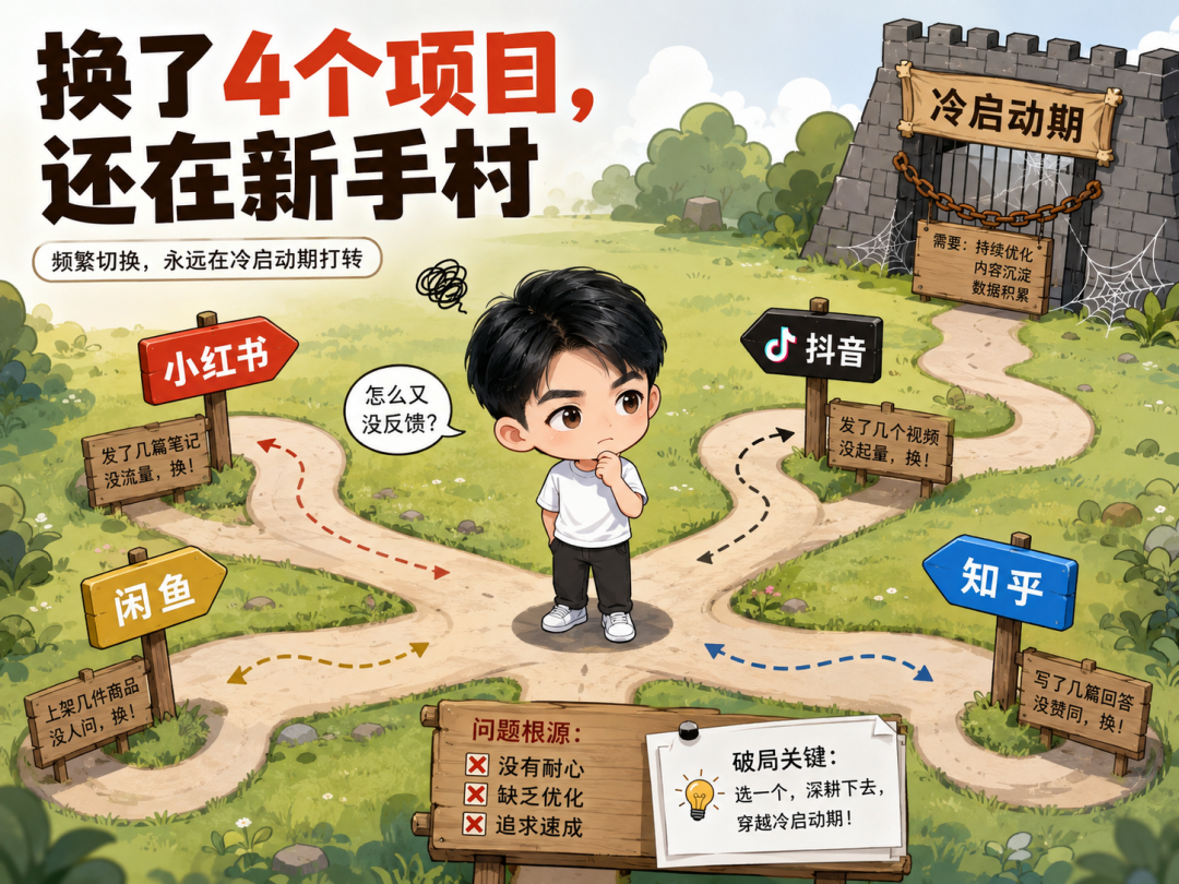 副业赚钱避坑指南：最没用的4个动作，别换项目别存教程别问别等