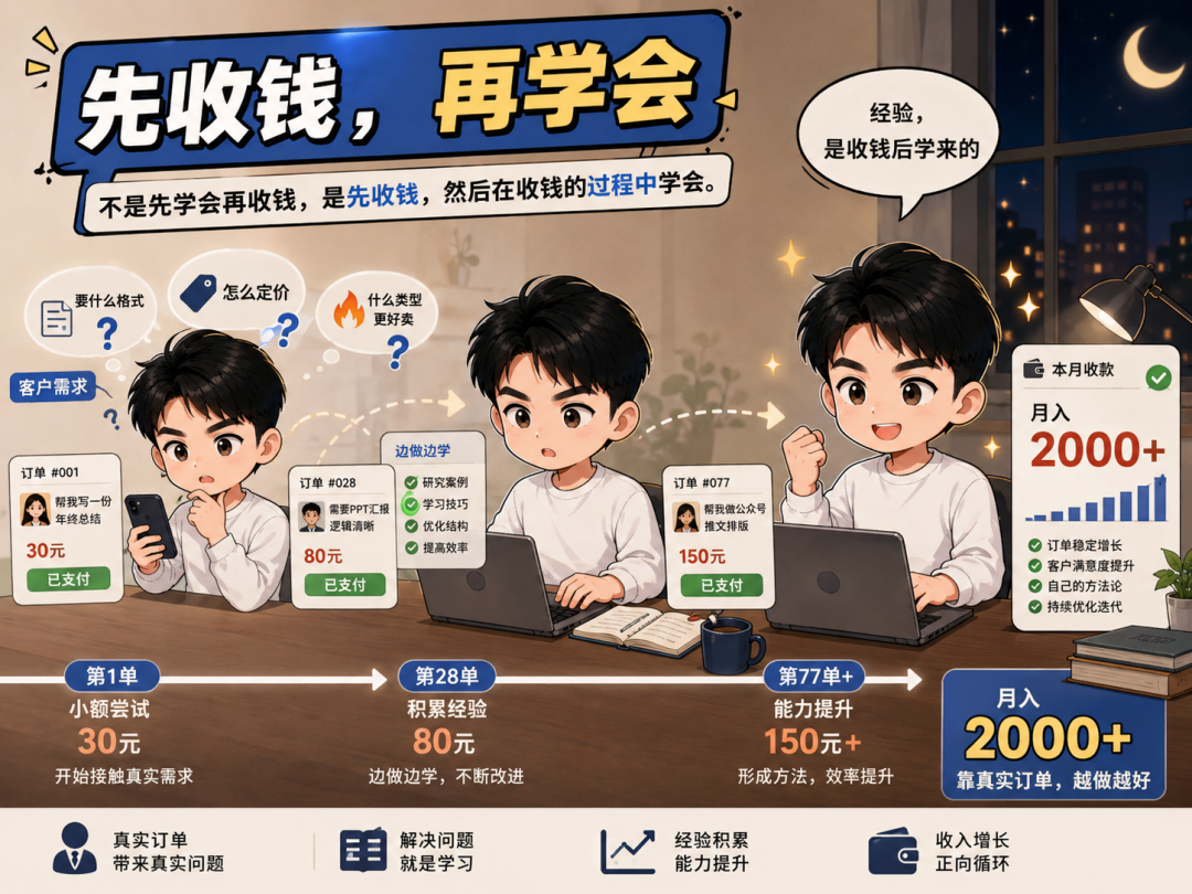副业月入过千的两种起步方式 先收钱或跟对人干中学
