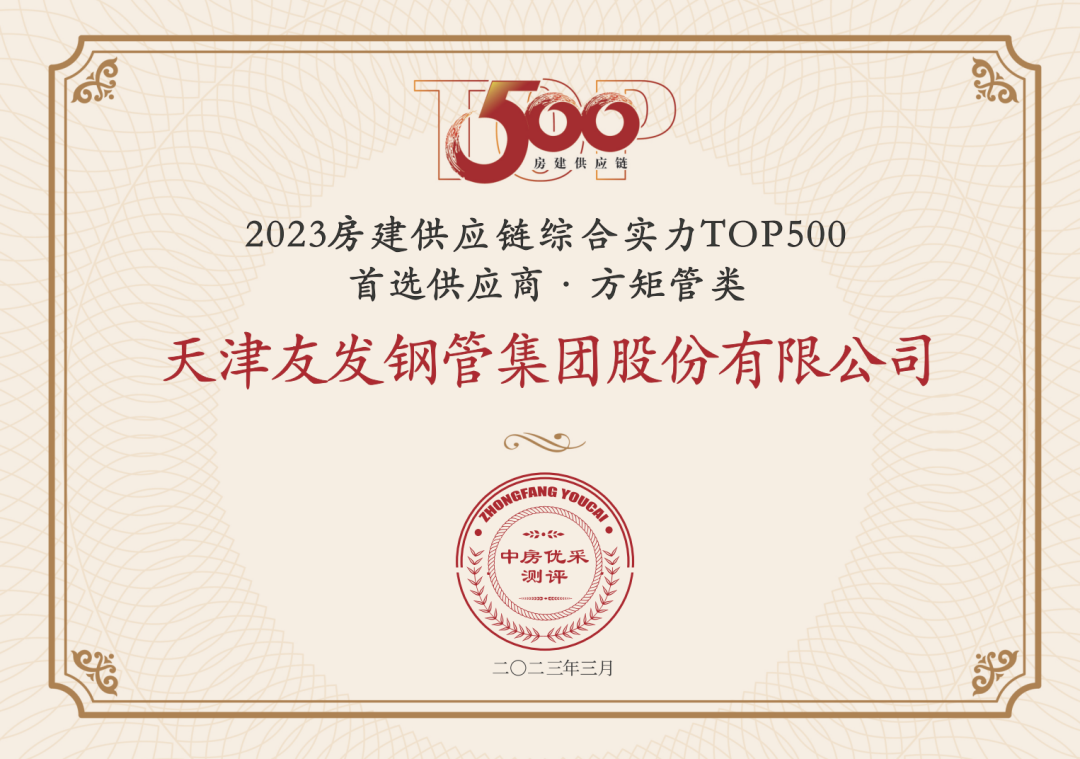 天津友发钢管集团股份有限公司入选"2023房建供应链企业综合实力top