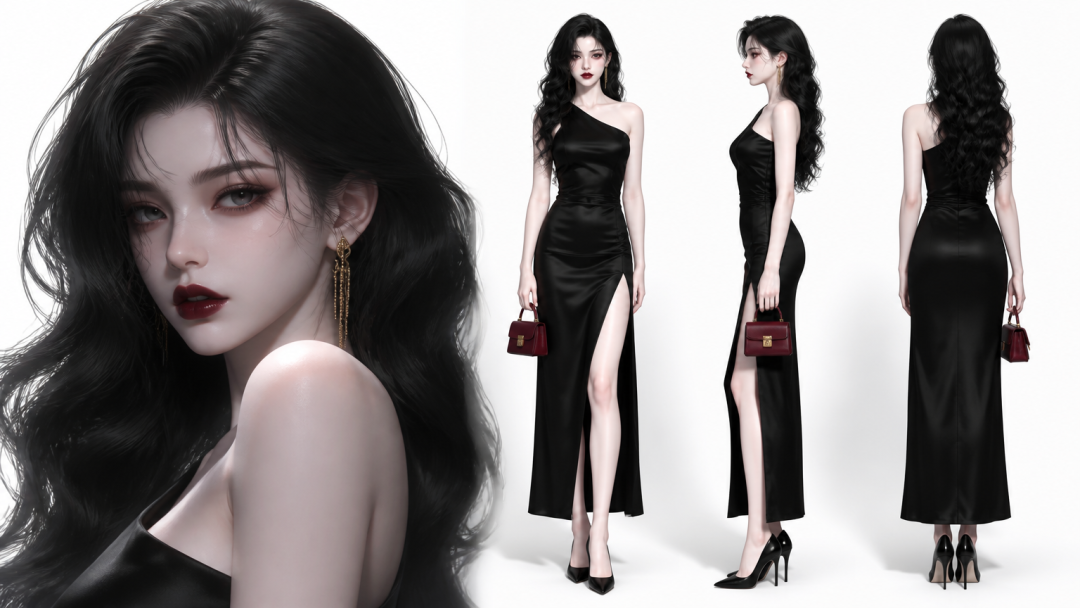 3D漫剧厚涂少女·裸色露脐上衣+深灰高腰包臀超短裙 效果图样例