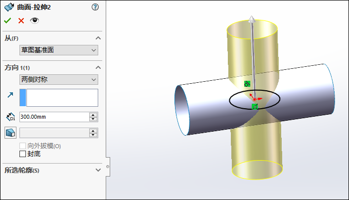 SolidWorks创建四通管,能否成功在于草绘的细节!的图5