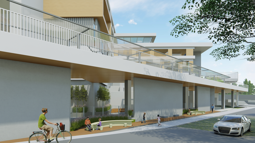 东昌小学二期工程项目效果图"骑楼"的设计还有一个巧妙之处,在垂直