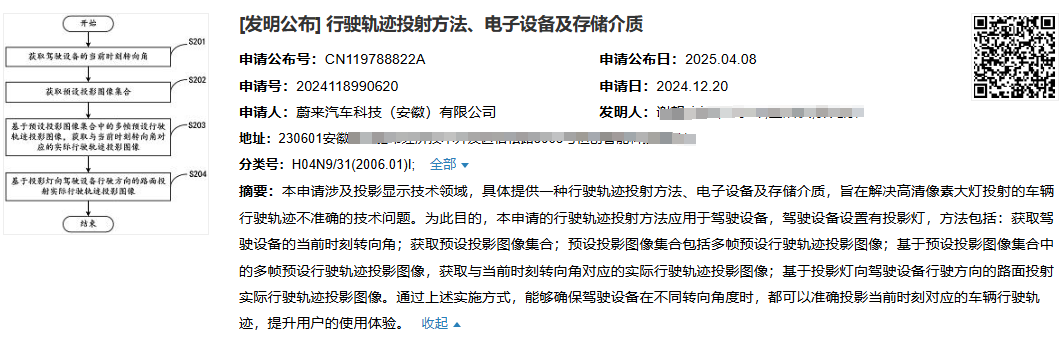 最新公开|蔚来汽车行驶轨迹投射新专利公布