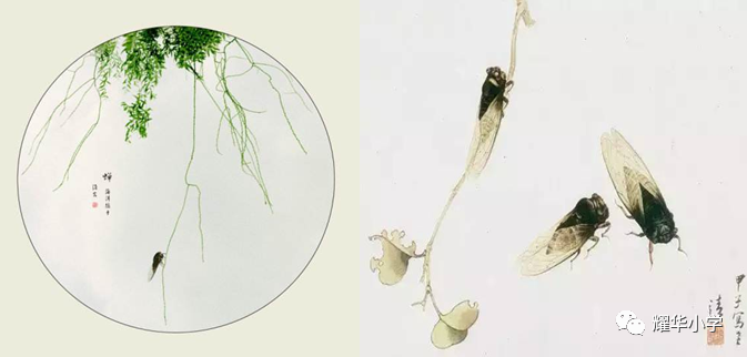 大意:蝉垂下像帽缨一样的触角吸吮着清澈甘甜的露水,声音从挺拔疏朗的