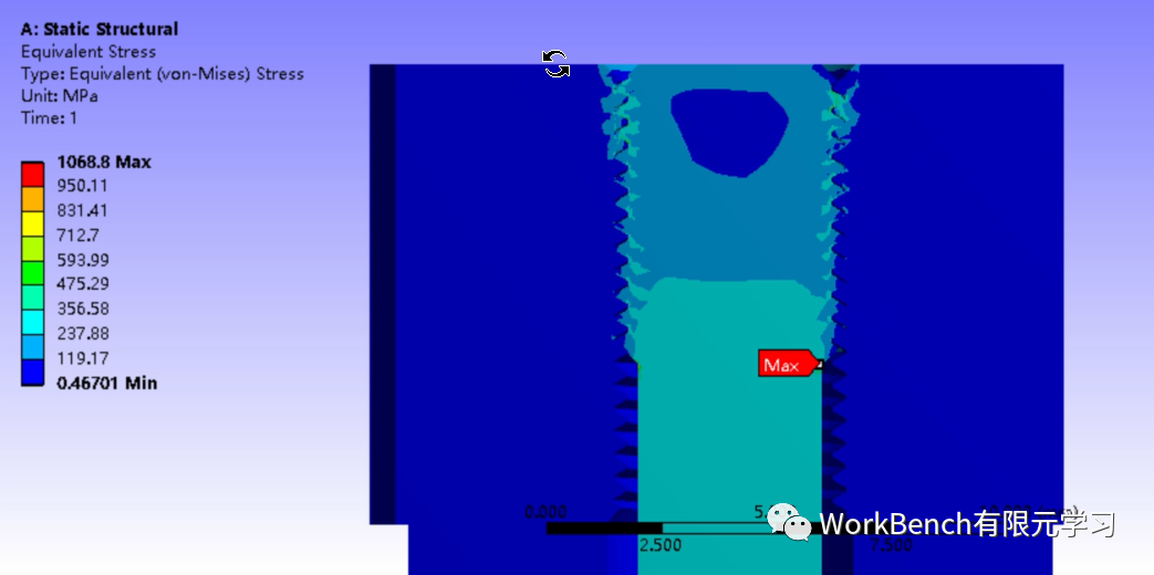 Ansys WorkBench “等强度”螺纹联接之内锥螺母静力分析的图11