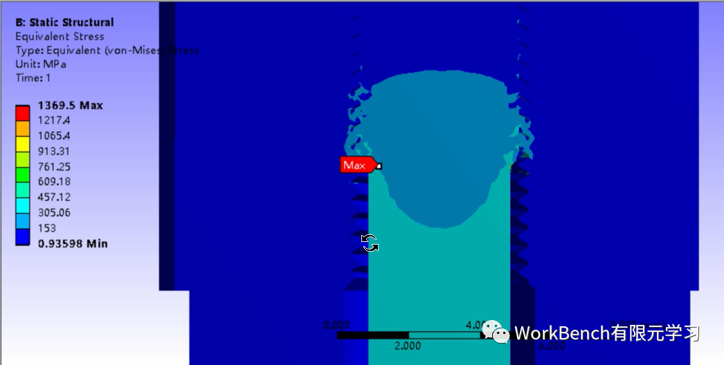 Ansys WorkBench “等强度”螺纹联接之内锥螺母静力分析的图12