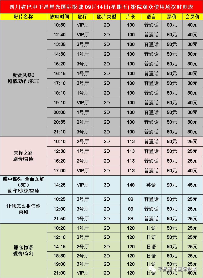 9月14日电影时刻表订票电话 07 欢迎观影 O 平昌星光国际影城 微信公众号文章阅读 Wemp