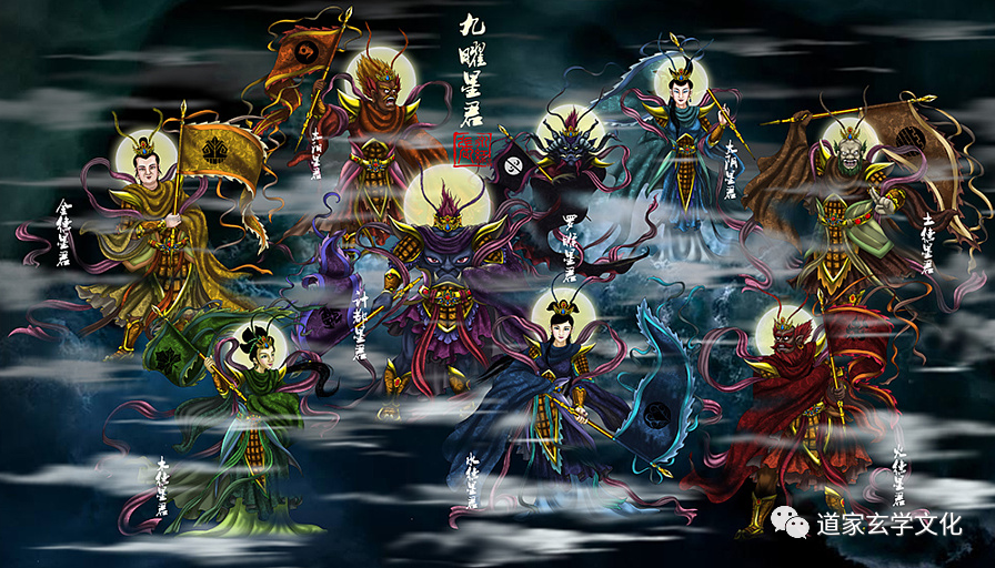 九曜星君_九星照命拜祭燃灯图_道教星君