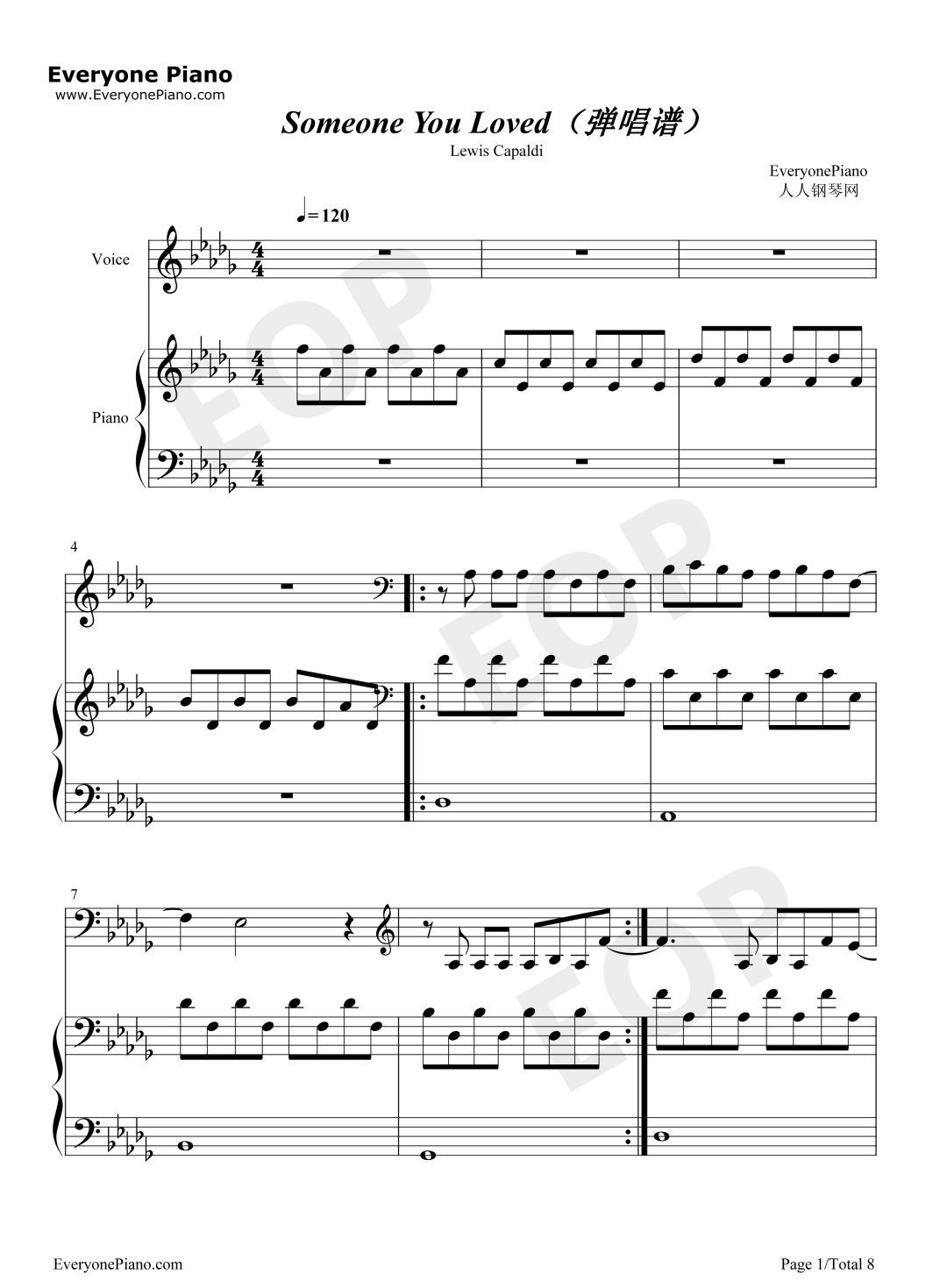 钢琴谱 Someone You Loved 弹唱谱 人人钢琴网 微信公众号文章阅读 Wemp