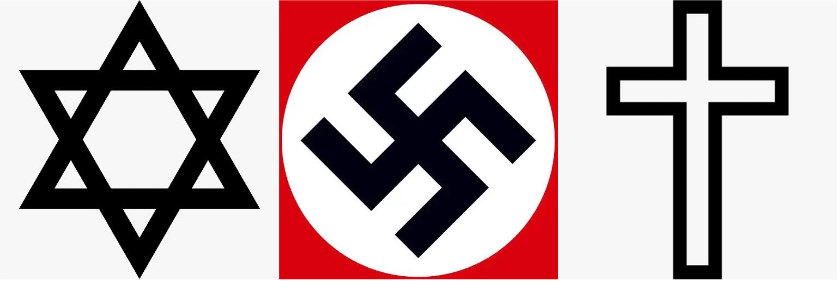 例如犹太教的六角星,纳粹党"卐"字标,基督教的十字架以及佛教,印度教
