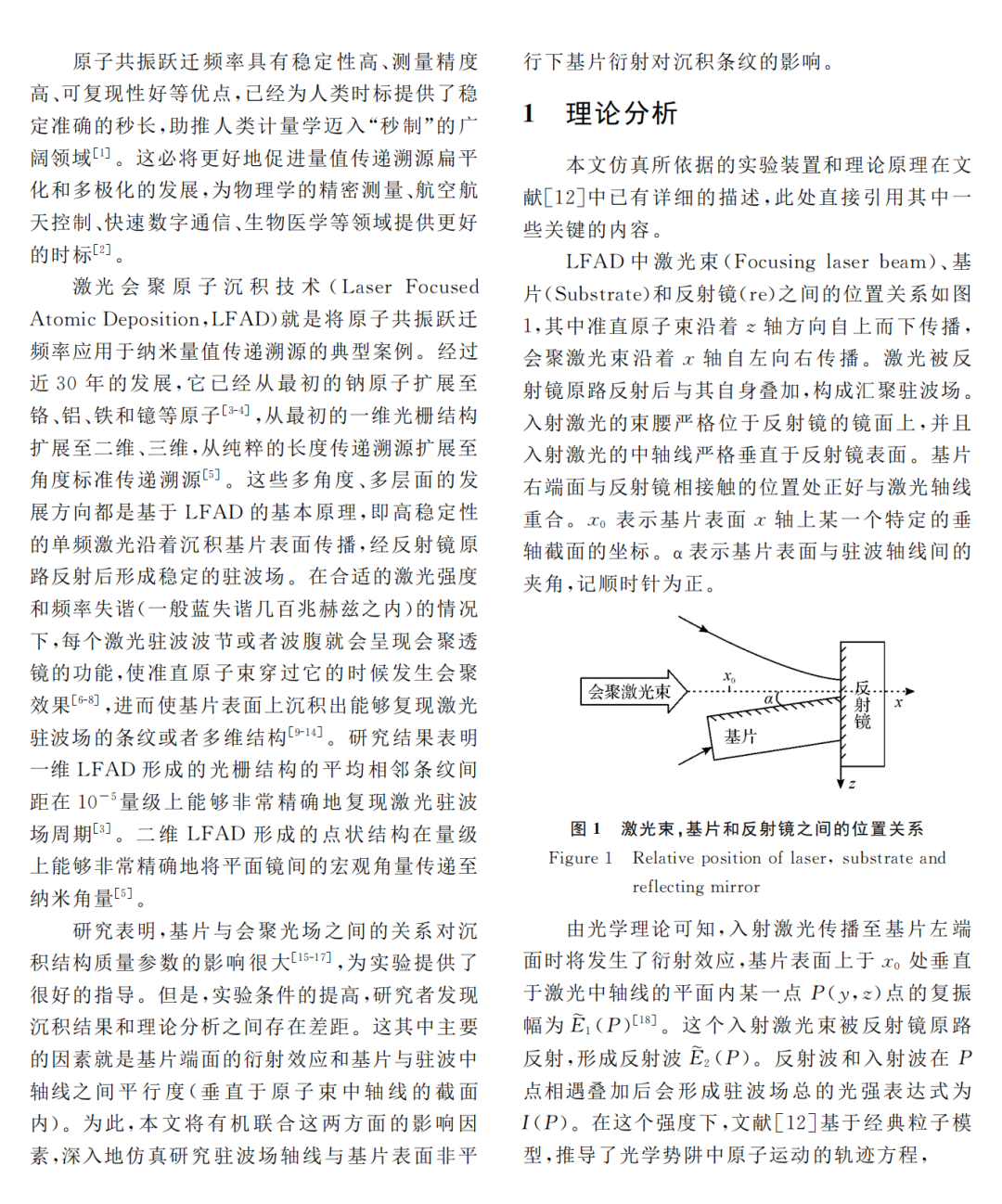 基片表面傾斜及衍射對激光會聚原子沉積條紋的影響的圖1
