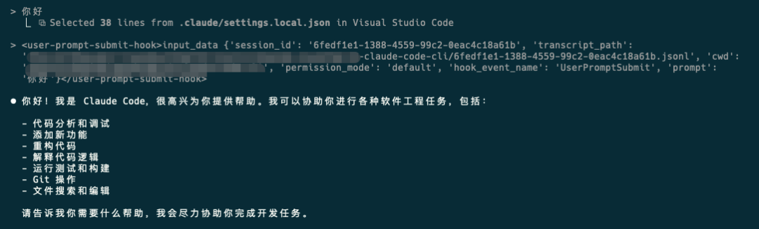 UserPromptSubmit钩子执行信息截图