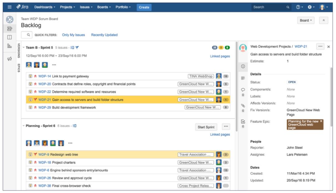 Jira Software 中的项目 Scrum 面板待办事项视图