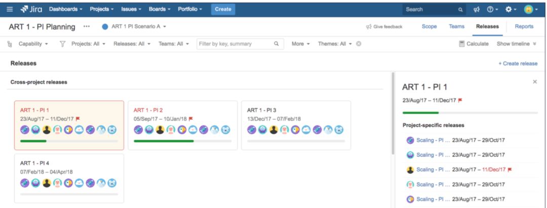 根据 Portfolio for Jira 中跨项目发布PI调整工作