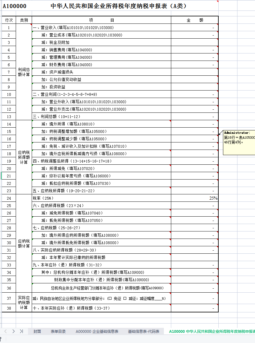 2024年企業(yè)所得稅匯算清繳全套申報表格式(帶公式),附填寫說明!