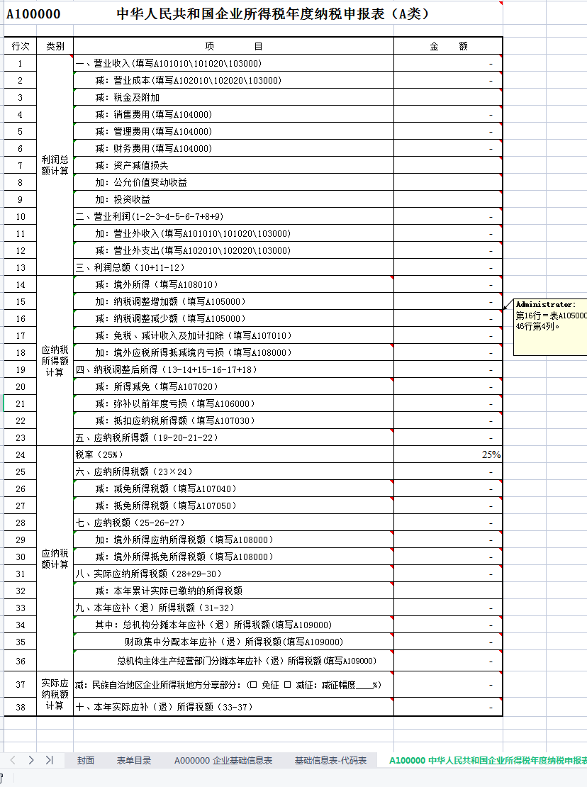 2024年企业所得税汇算清缴全套申报表格式（带公式），附填写说明！