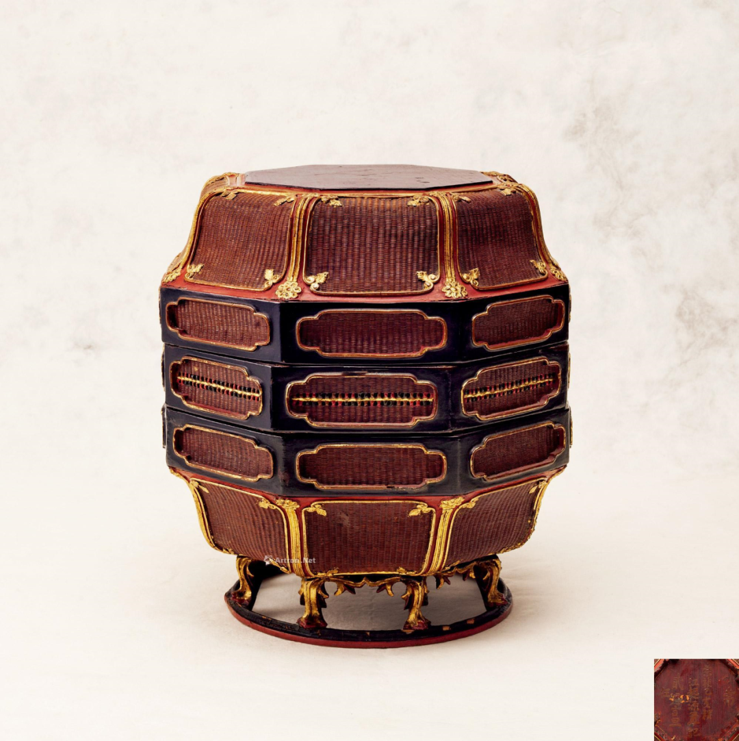 民国朱漆竹编盒