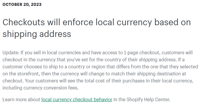 简化结算流程！Shopify根据收货地址智能选择结算货币，提升购物体验