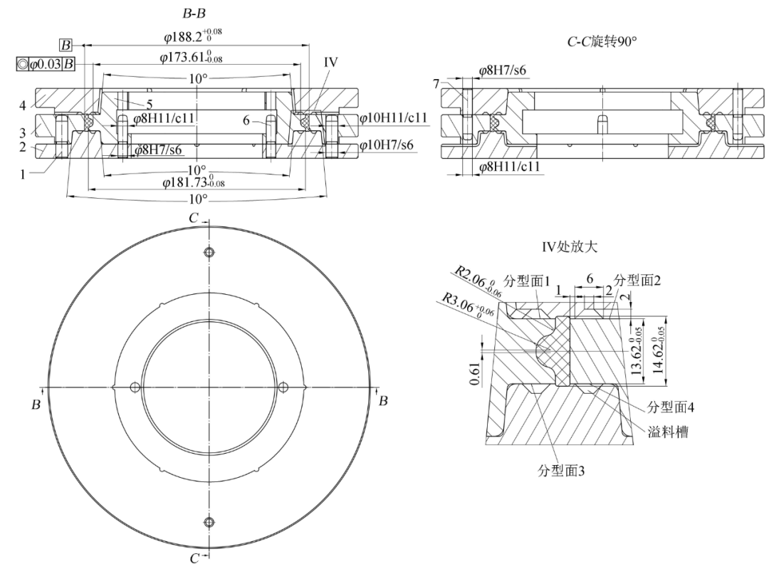 优化后的方案结合前2副模具结构的优缺点,分别从模具的定位方式,溢料