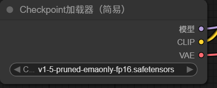 CheckPoint加载器节点示意图，展示模型加载器的三个输出端口