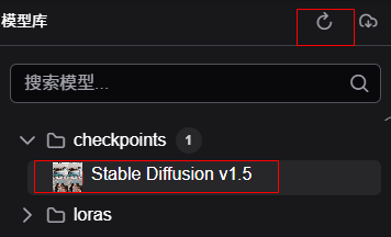 ComfyUI模型加载完成后显示示意图，展示模型已成功加载到checkpoints列表中