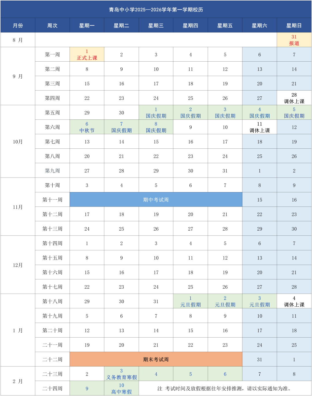 2026青岛期末考试时间定了！初中1月26日、高中2月4日！什么时候放寒假？