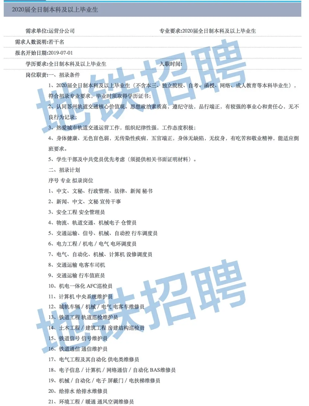 社招+校招!苏州地铁招聘公告 社招+校招!苏州地铁招聘公告