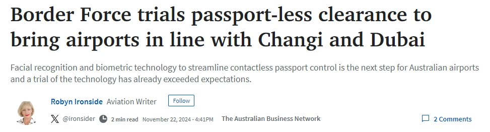 澳洲入境大变革：刷脸通关，护照成过去式